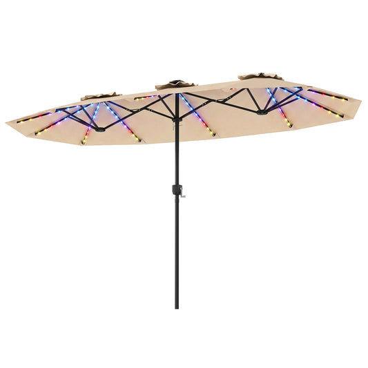 Double-Sided Patio Umbrella with Color-Changing Flowing Solar LED Lights-Beige