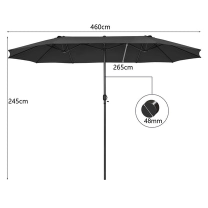 460cm Double-Sided Patio Umbrella with Hand-Crank System and Air Vents-Black