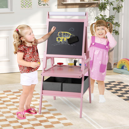 Double-sided Kids Easel with Magnetic Whiteboard and Chalkboard-Pink