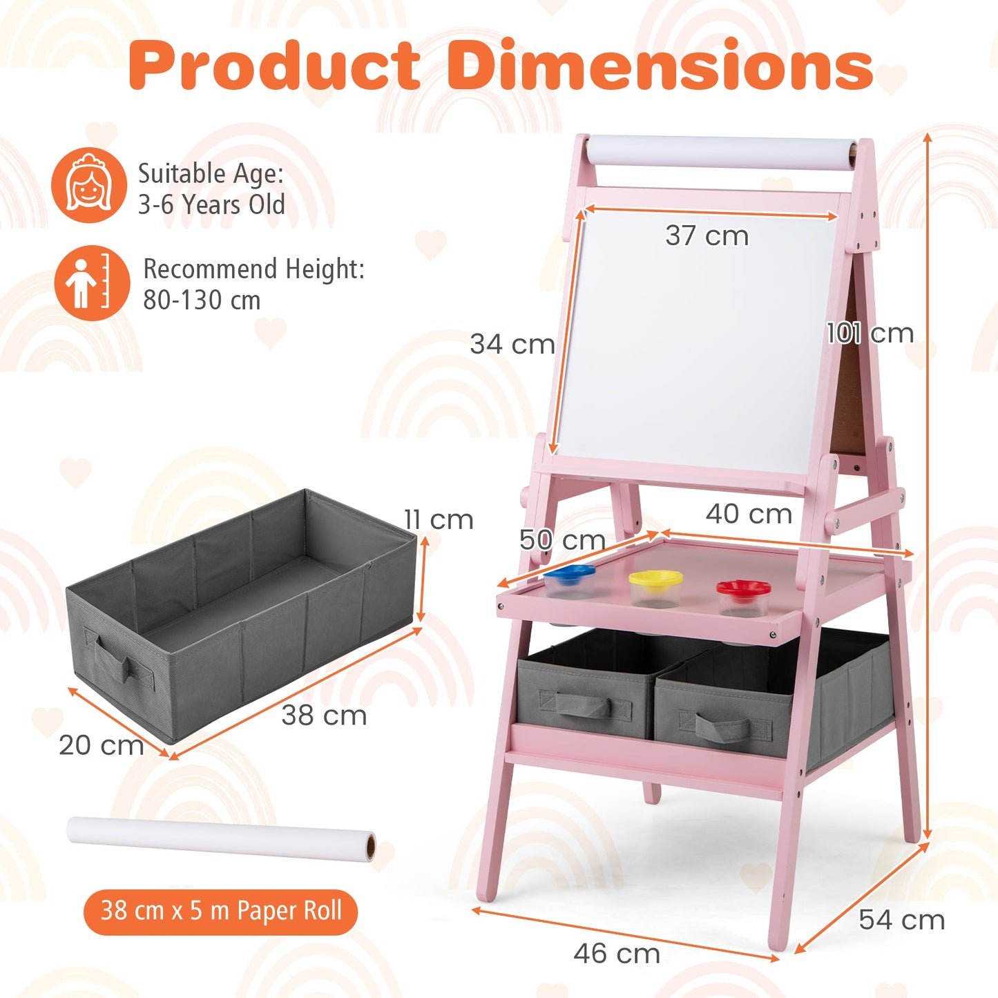 Double-sided Kids Easel with Magnetic Whiteboard and Chalkboard-Pink