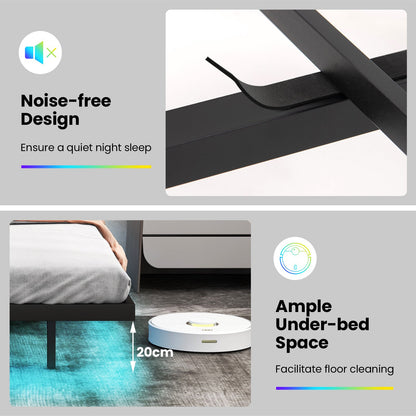 Double/King Size Floating Bed Frame with Adjustable Headboard and Charging Station-Grey-Double Size