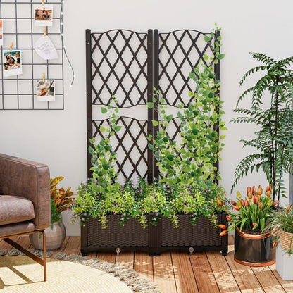 Flower box with trellis Planter for climbing plants Raised bed with trellis 80 x 40 x 122 cm Brown