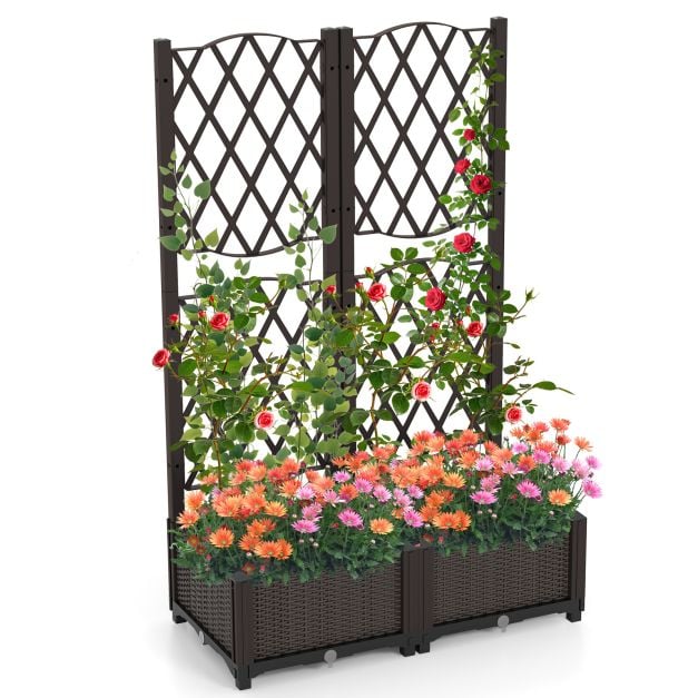 Flower box with trellis Planter for climbing plants Raised bed with trellis 80 x 40 x 122 cm Brown