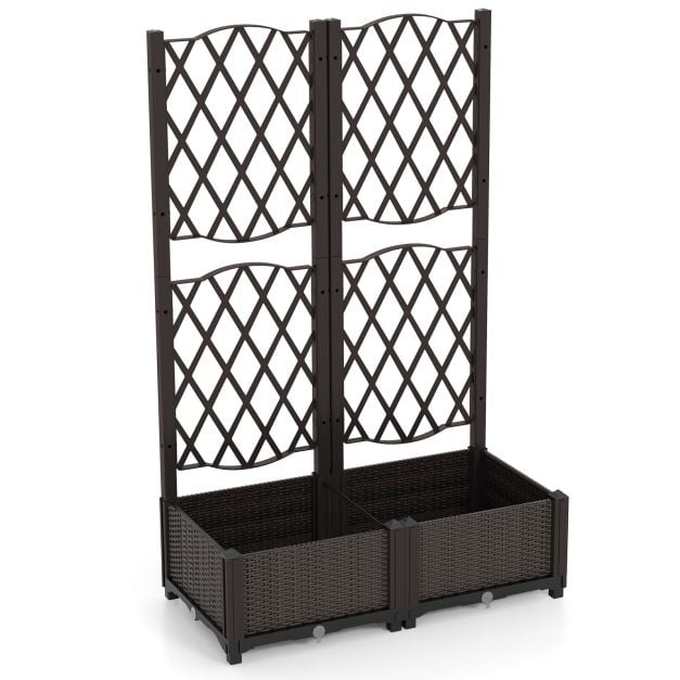 Flower box with trellis Planter for climbing plants Raised bed with trellis 80 x 40 x 122 cm Brown
