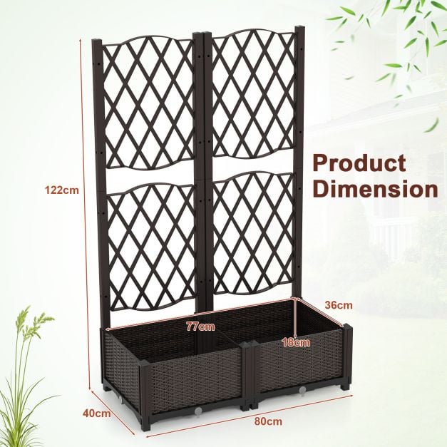 Flower box with trellis Planter for climbing plants Raised bed with trellis 80 x 40 x 122 cm Brown