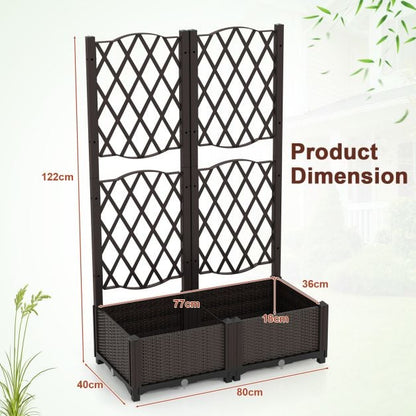 Flower box with trellis Planter for climbing plants Raised bed with trellis 80 x 40 x 122 cm Brown