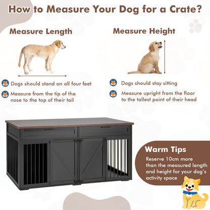 Double Dog Crate Furniture Breed Wood Dog Kennel with Room Divider-Black