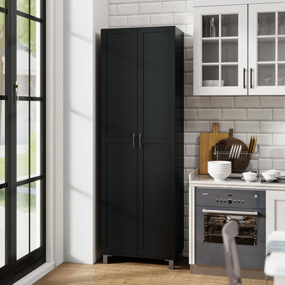 Double Door Tall Storage Cabinet with Adjustable Shelf and Anti-tilt Design-Black