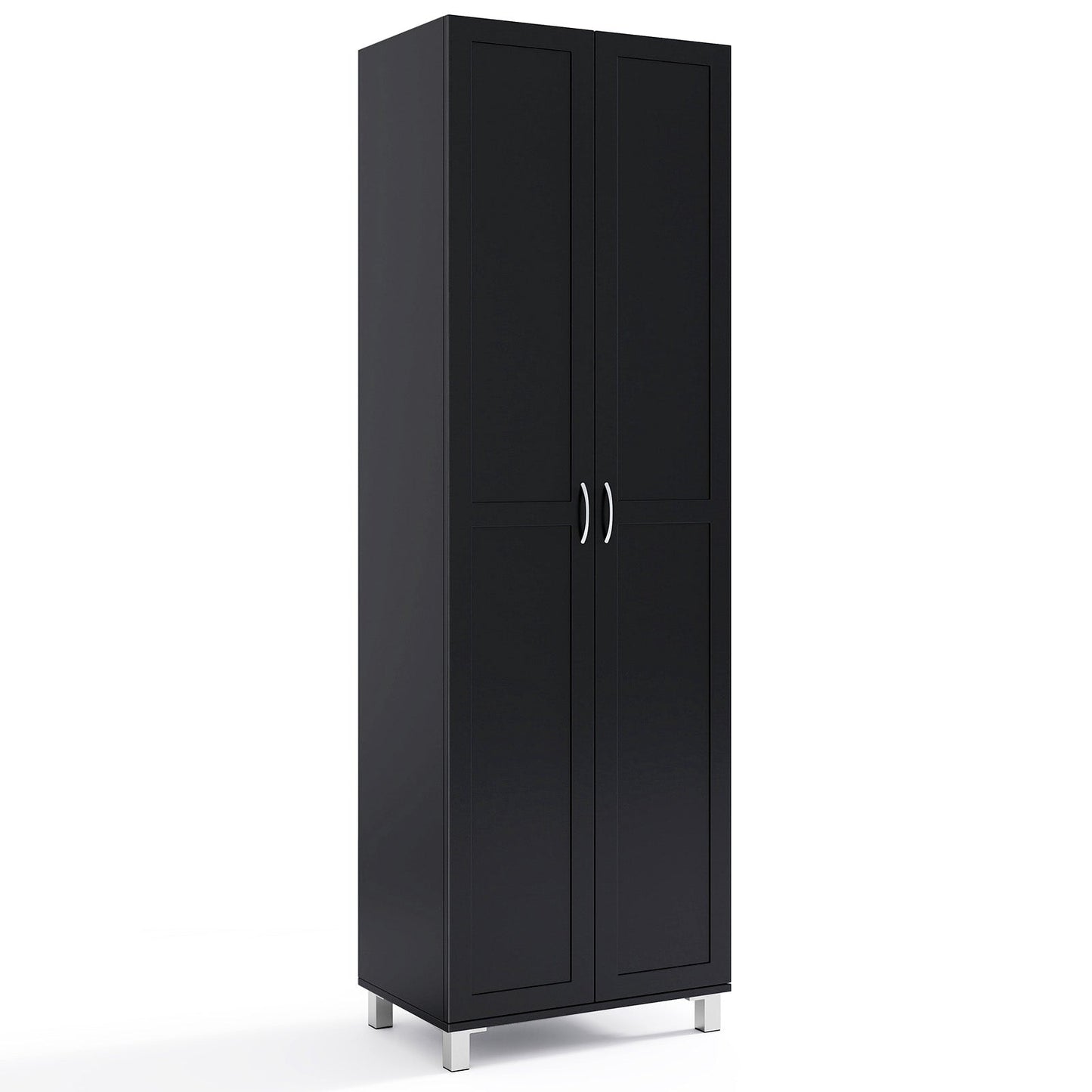 Double Door Tall Storage Cabinet with Adjustable Shelf and Anti-tilt Design-Black