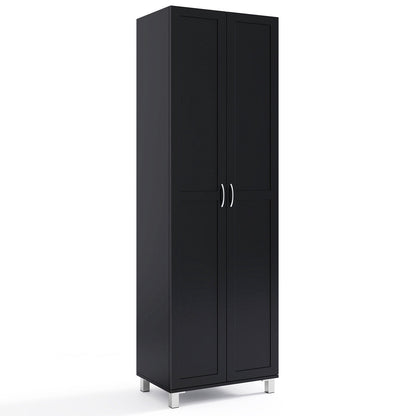 Double Door Tall Storage Cabinet with Adjustable Shelf and Anti-tilt Design-Black