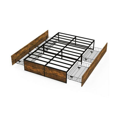 Double Metal Bed Frame with 4 Rolling Underbed Storage Drawers-190 x 120 x 33 cm