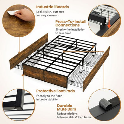 Double Metal Bed Frame with 4 Rolling Underbed Storage Drawers-190 x 120 x 33 cm