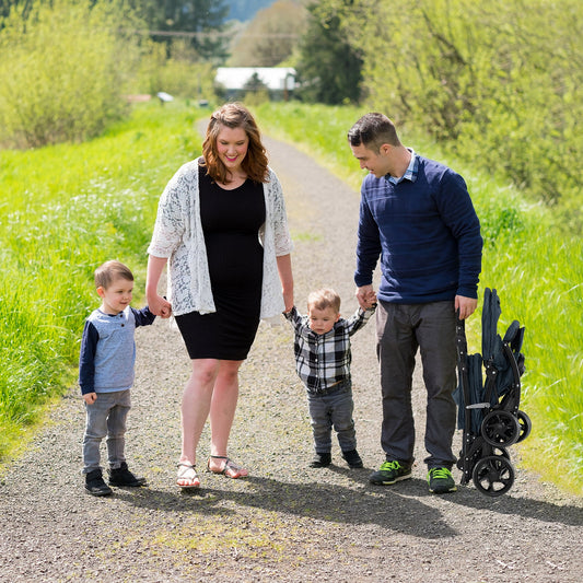 Double Pushchair with Adjustable Backrest and Sunshade-Blue