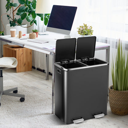 Double Recycle Pedal Bin wth Dual Removable Compartments-Black