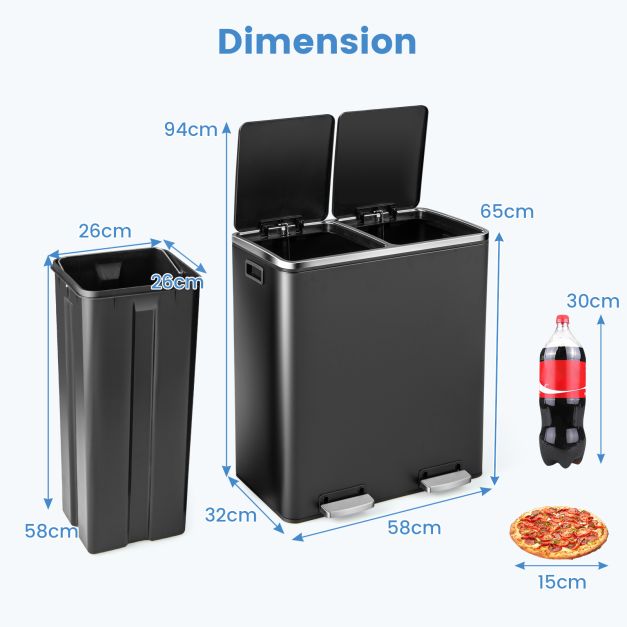16 Gallon Dual Step Trash Can-Black