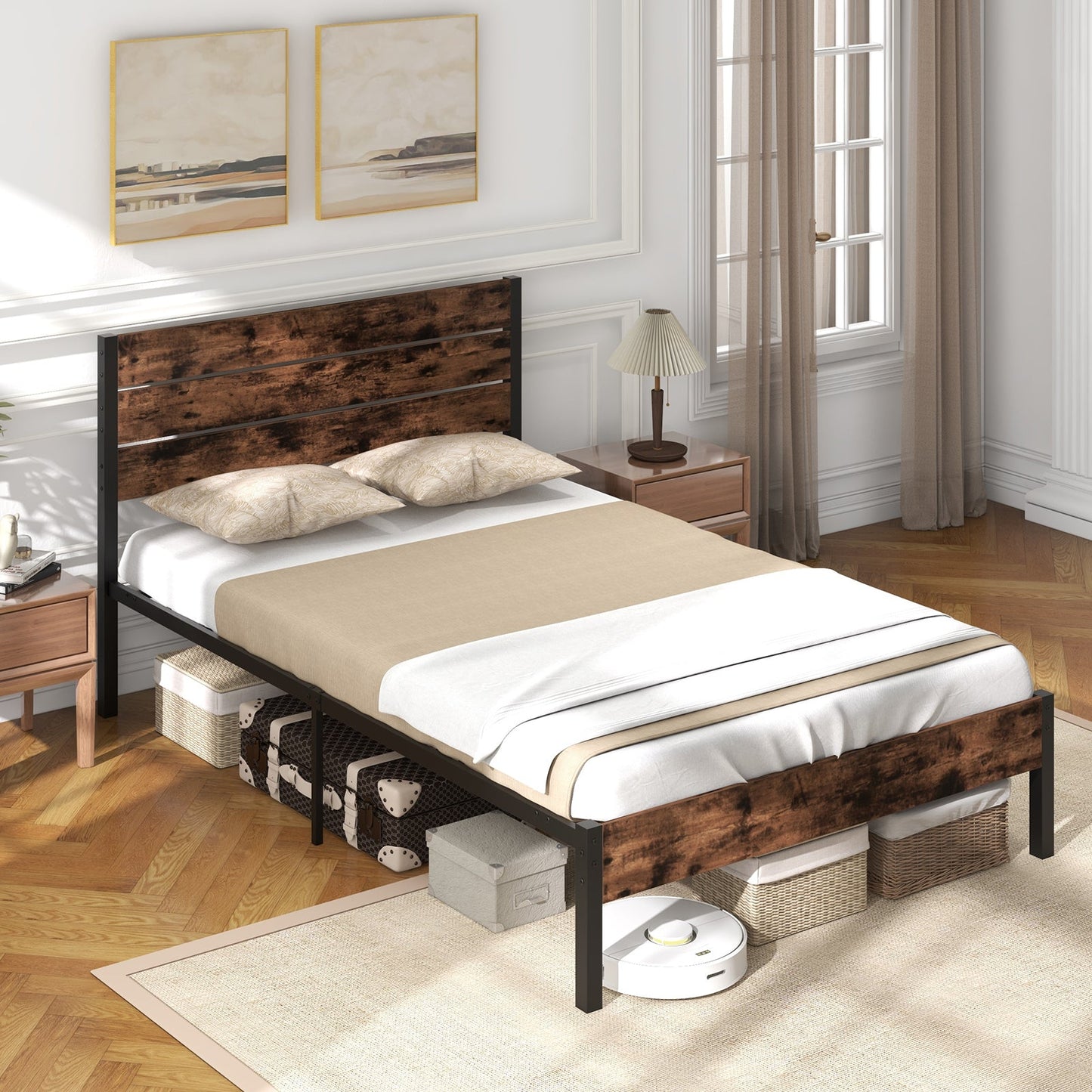 Single/Double Size Bed Frame with High Headboard-Double Size