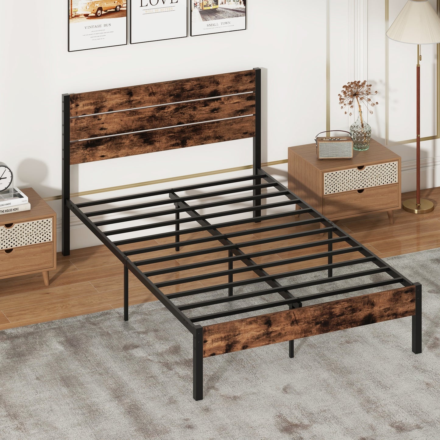 Single/Double Size Bed Frame with High Headboard-Double Size