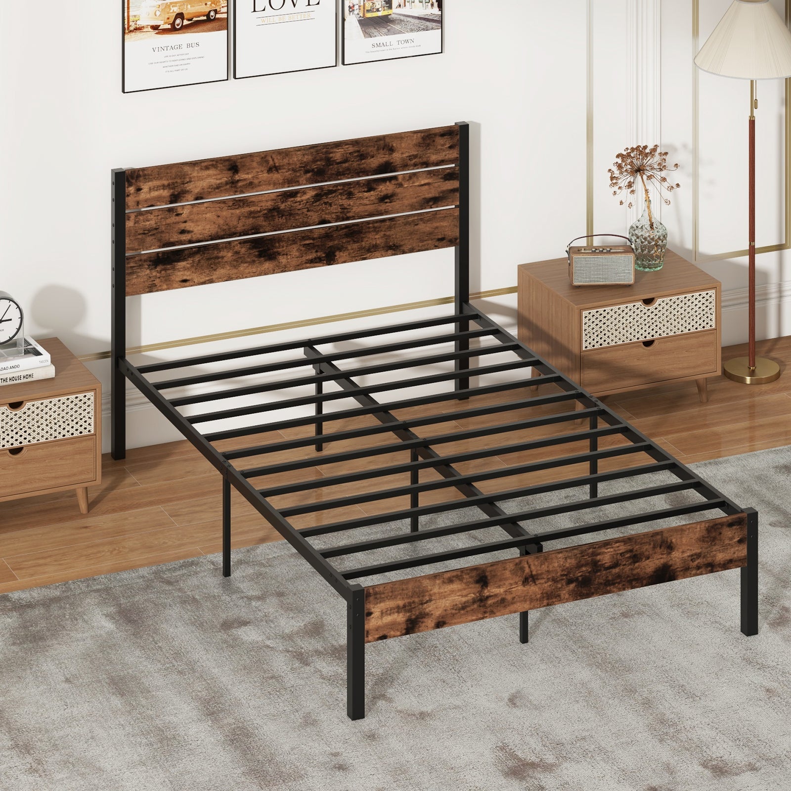 Single/Double Size Bed Frame with High Headboard-Double Size