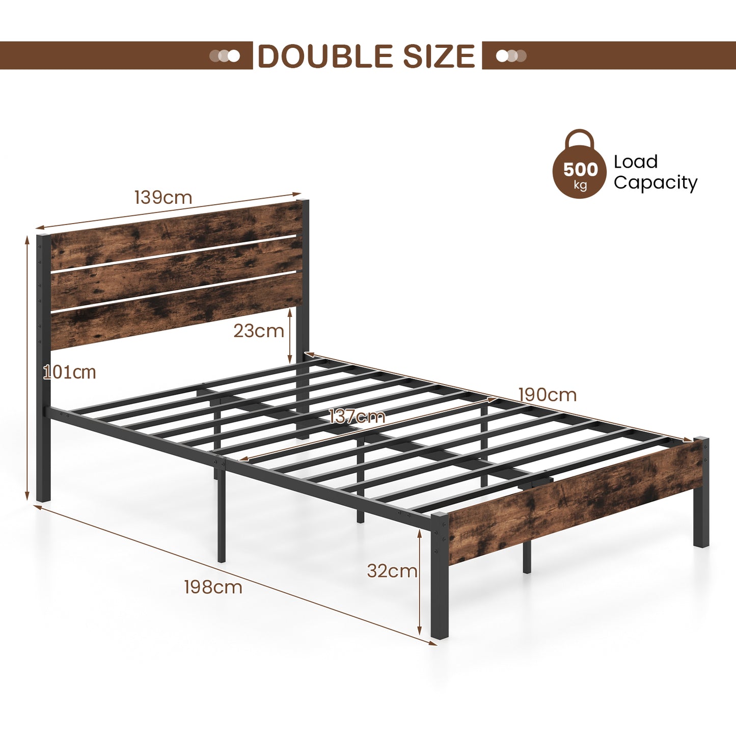 Single/Double Size Bed Frame with High Headboard-Double Size