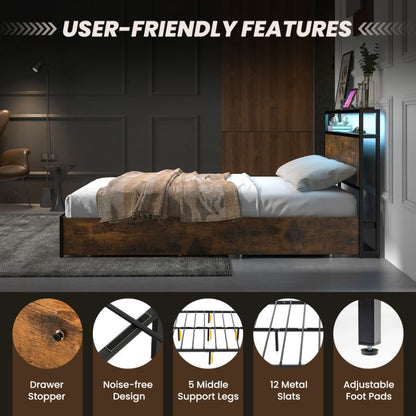Double/King Size Bed Frame with LED Lights Headboard-Double Size