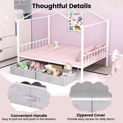 Double Size House Bed with 2 Drawers No Box Spring Needed-White