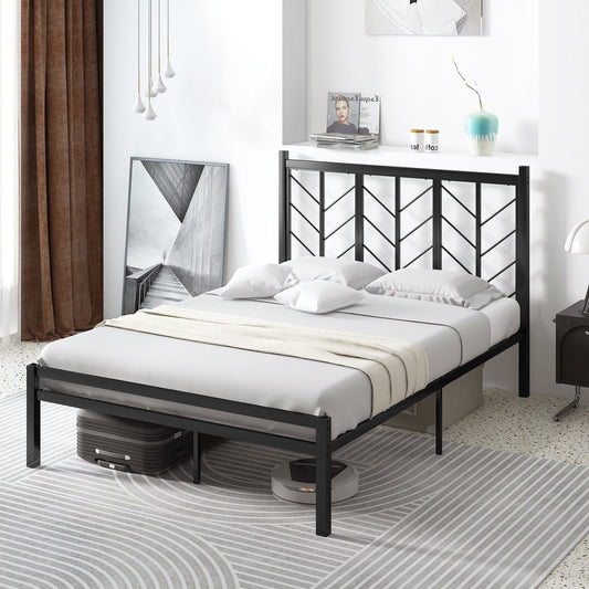 Double/King Size Platform Bed Frame with Branch-shaped Headboard-Double Size