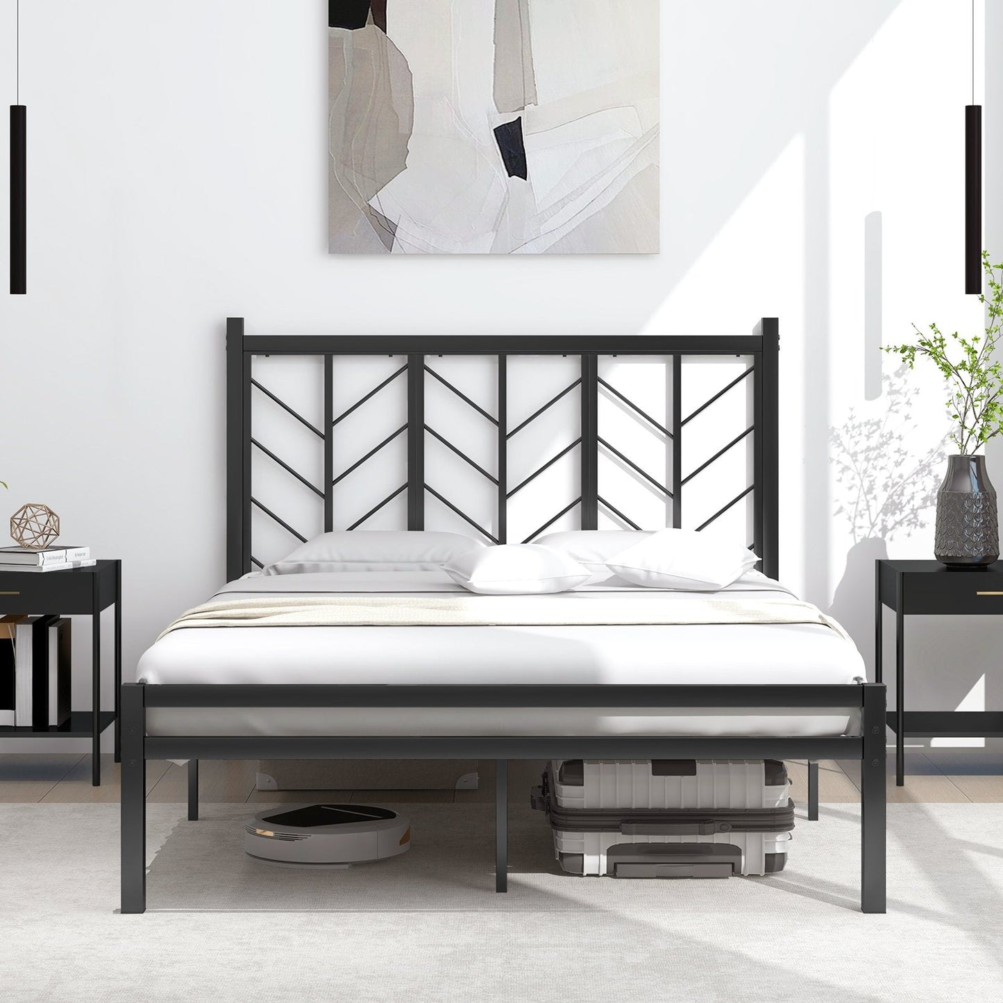 Double/King Size Platform Bed Frame with Branch-shaped Headboard-Double Size