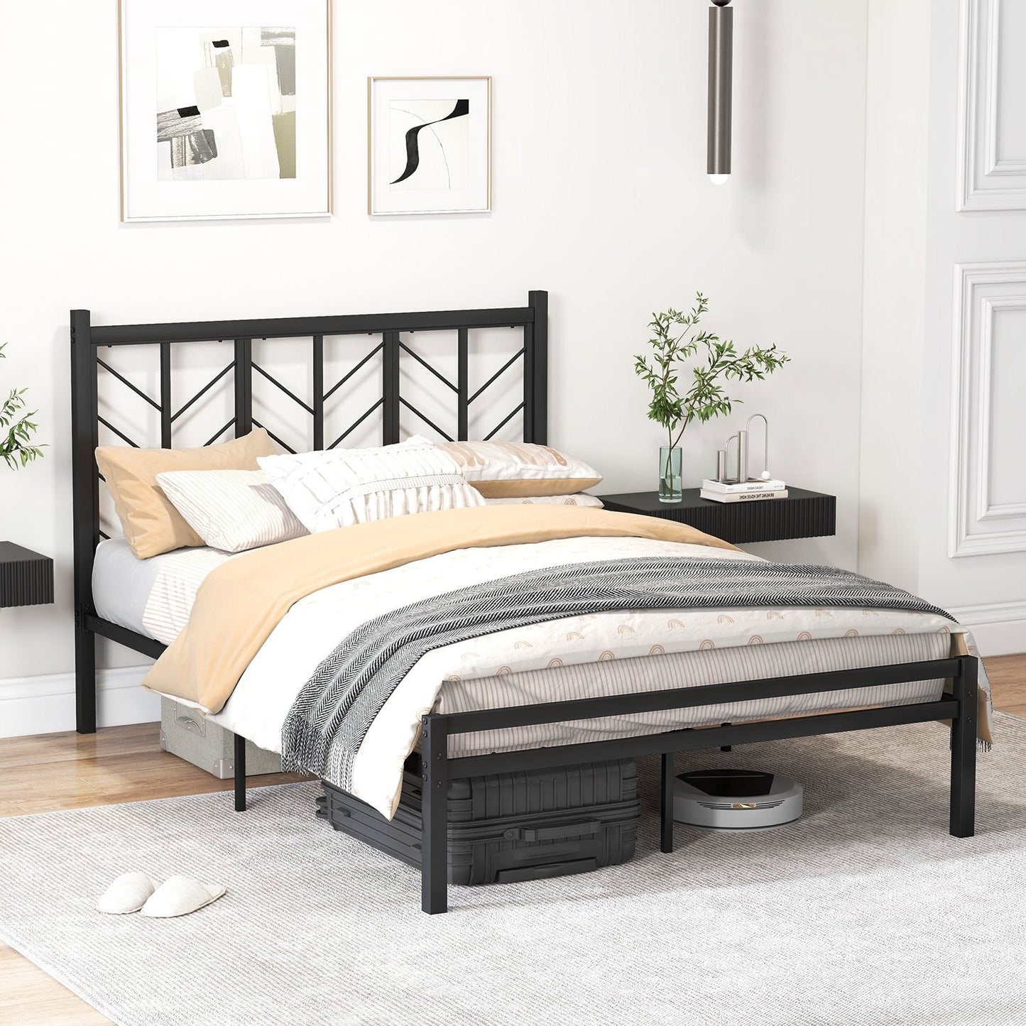 Double/King Size Platform Bed Frame with Branch-shaped Headboard-Double Size