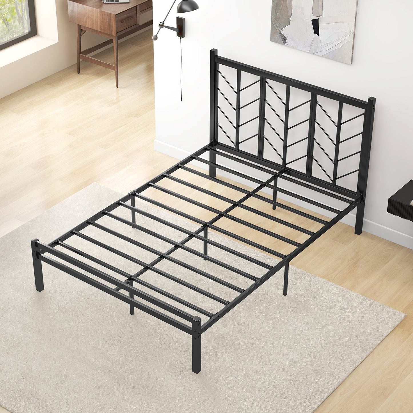 Double/King Size Platform Bed Frame with Branch-shaped Headboard-Double Size