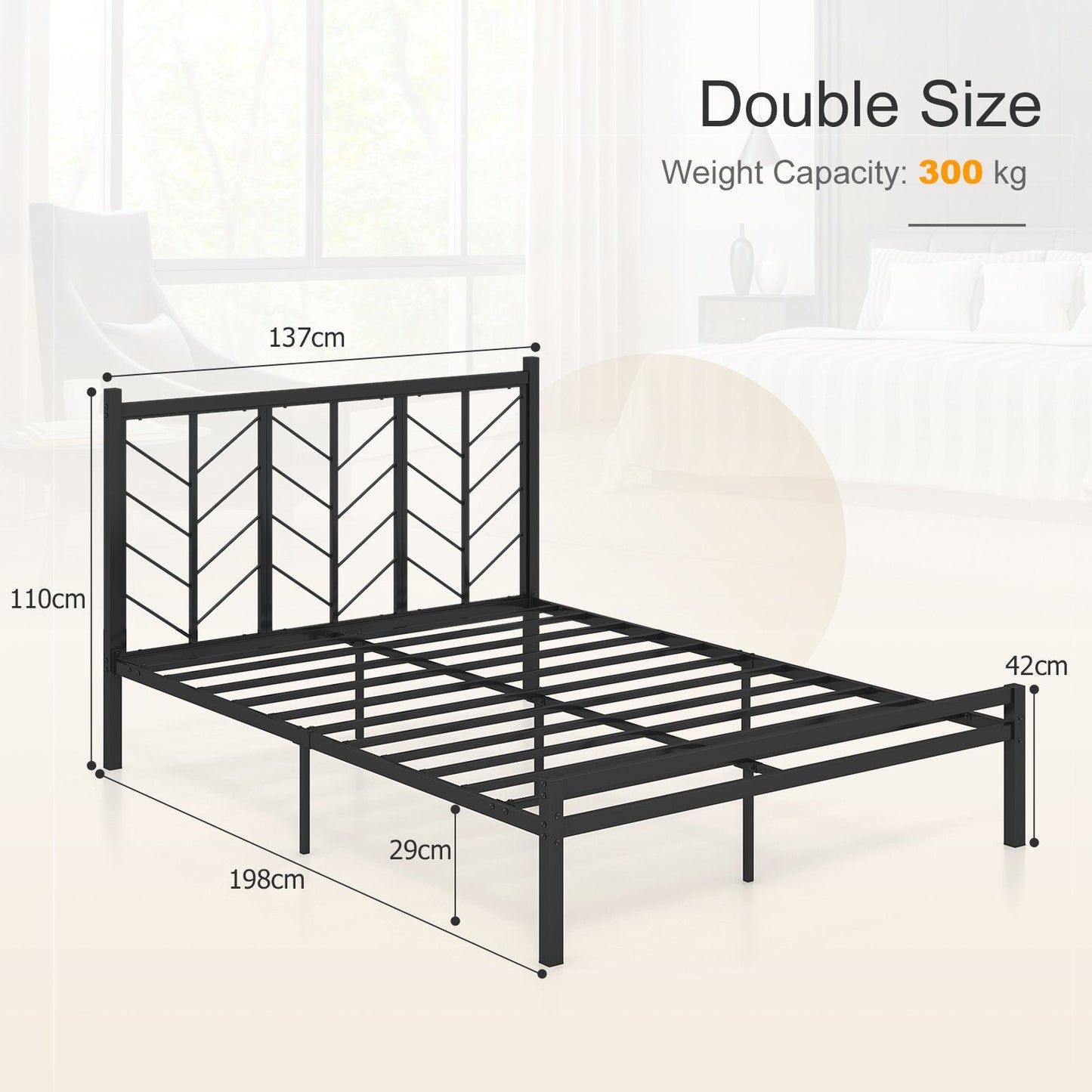 Double/King Size Platform Bed Frame with Branch-shaped Headboard-Double Size