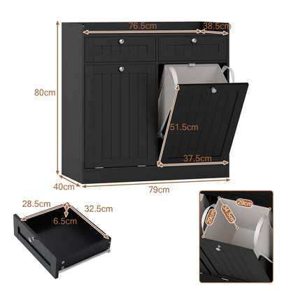 Double Tilt-Out Laundry Hamper Cabinet with Removable Baskets-Black