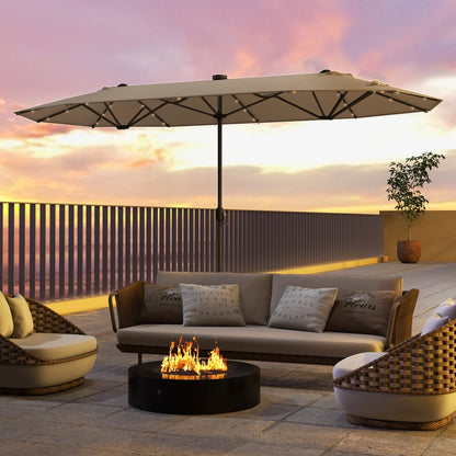 400cm Double-sided Patio Umbrella with Solar Lights-Beige
