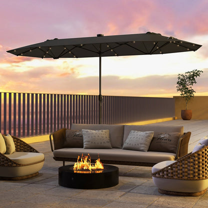 400cm Double-sided Patio Umbrella with Solar Lights-Grey