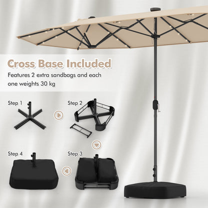 400cm Double-sided Patio Umbrella with Solar Lights-Beige
