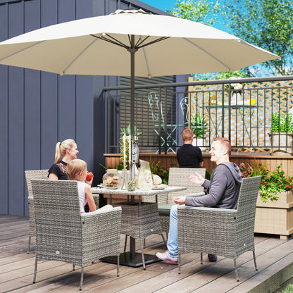 Outsunny Five-Piece Rattan Set, with Wood-Top Table - Grey