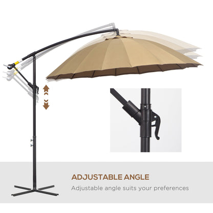 مظلة شمسية من Outsunny 3(m) Cantilever Shanghai Parasol Garden معلقة على شكل موز مع مقبض كرنك، 18 ضلع قوي وقاعدة متقاطعة، بيج