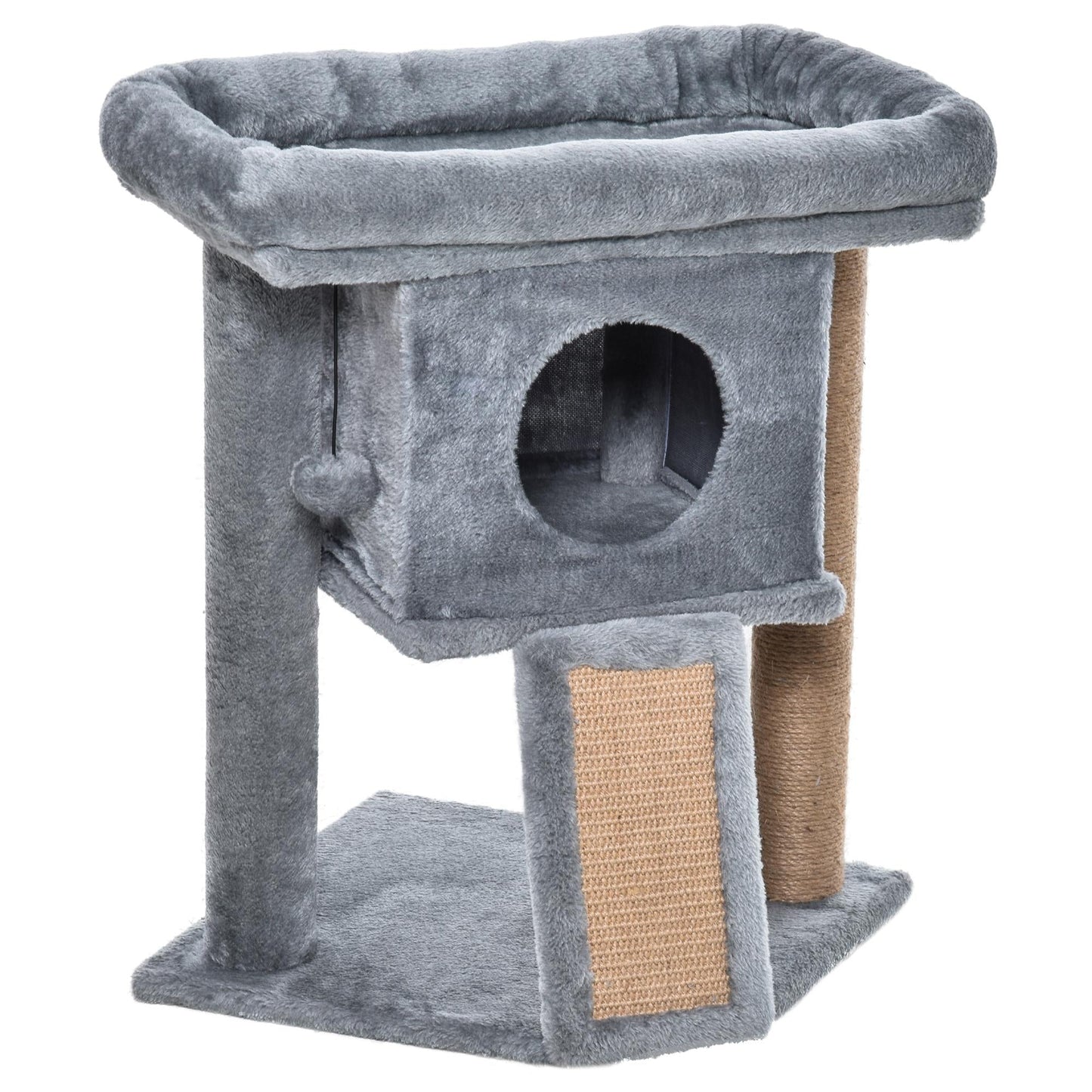 PawHut Cat Tree Tower for Indoor Cats Cat Scratching Post Climbing Activity Centre w/Jute Scratching Pad, Toy Ball, Cat House - Grey