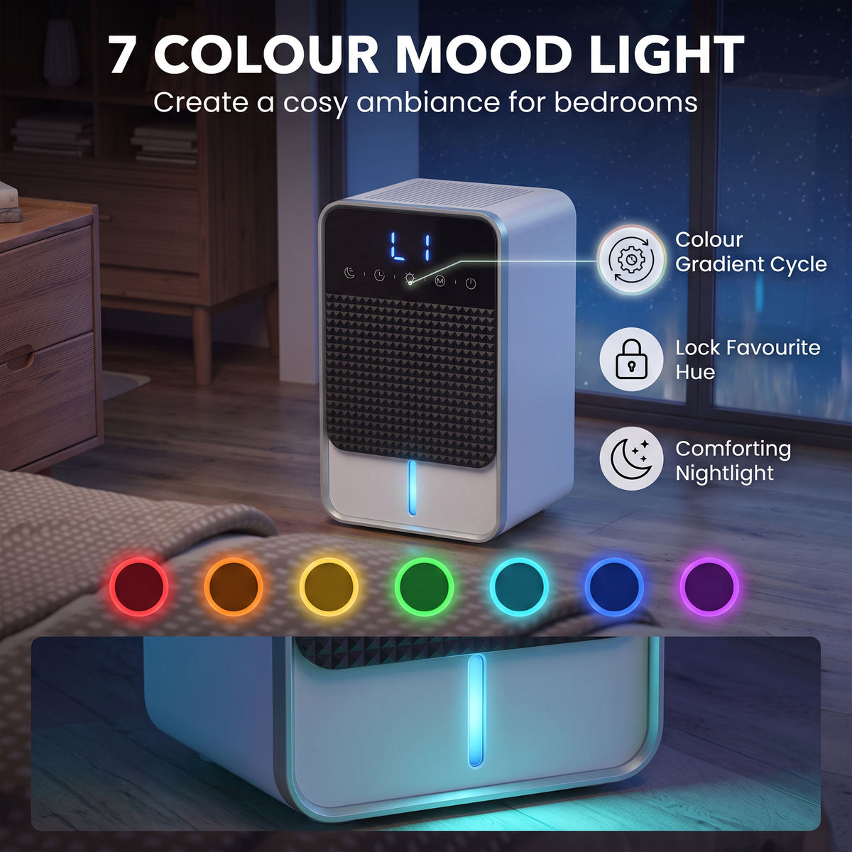 HOMCOM 400mL/Day Small Dehumidifier, RGB Mood Lights, Timer, LED Display, Dehumidifier for Home, Bedroom