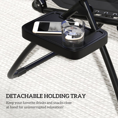 Outsunny Zero Gravity Lounger Chair, składany rozkładany fotel ogrodowy z osłoną przeciwsłoneczną, wyściełane siedzisko, uchwyt na kubek, miękka poduszka i zagłówek do użytku przy basenie, kempingowy, czarny