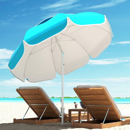Outsunny Parasol plażowy przenośny z kotwicą piaskową, torba transportowa, regulowana wysokość i nachylenie, ochrona UV UPF50+, niebieski