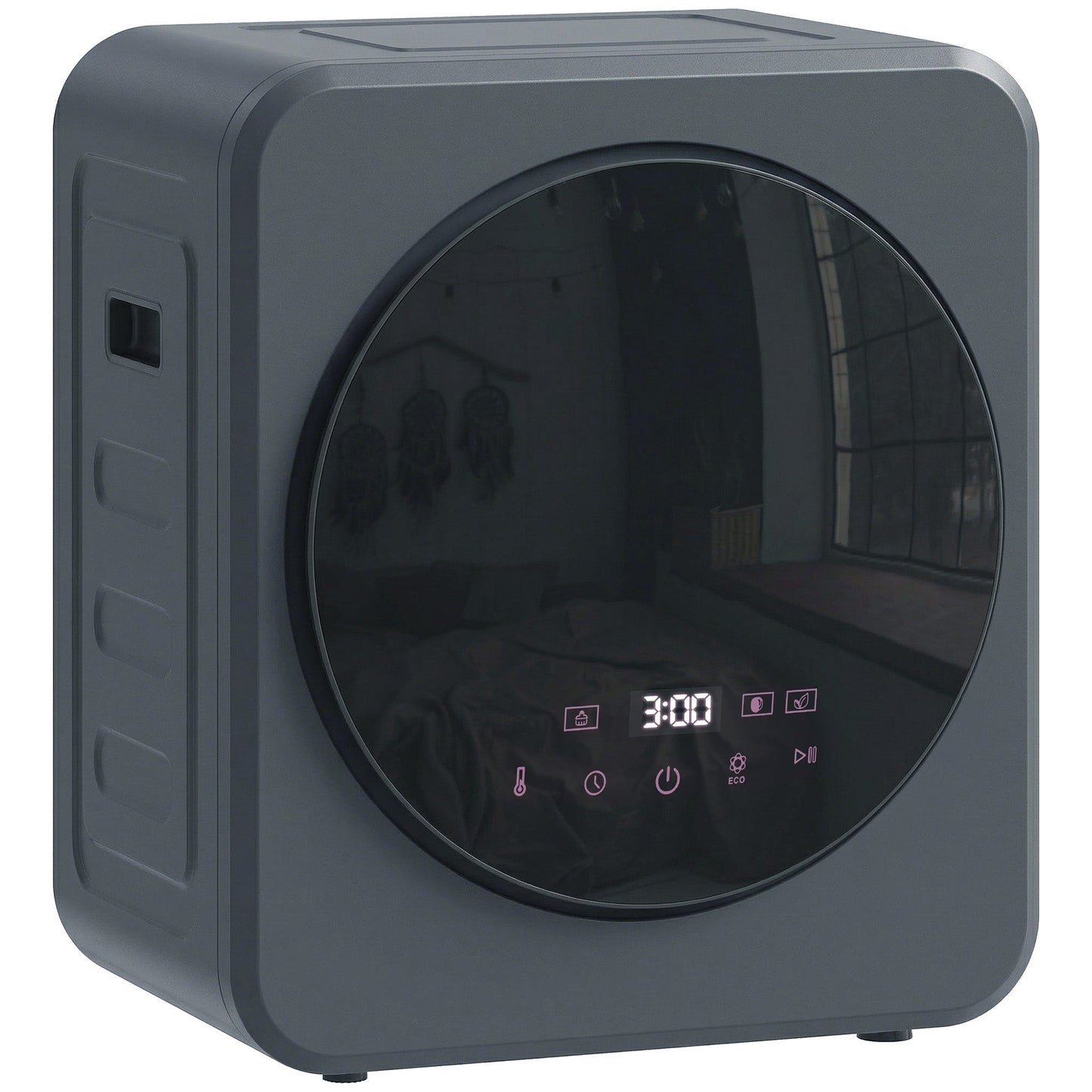 HOMCOM Vented Tumble Dryer, 4kg Front Tumble Dryer with Stainless Steel Tub, 800W Compact Freestanding Grey