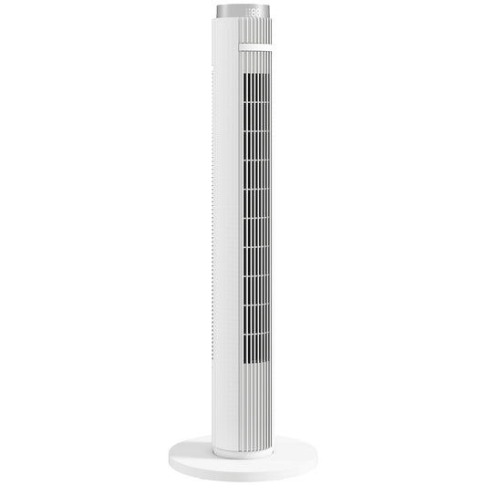 HOMCOM 96 cm Tower Fan with WiFi App Control, Standing Floor Fan with 3 Speed 4 Modes, 12 Hour Timer and Night Light White