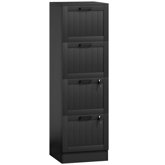 HOMCOM 4 Drawer Filing Cabinet with Lock, Office Storage Cabinet with Adjustable Hanging Bars for A4 Letter Size Files, Black
