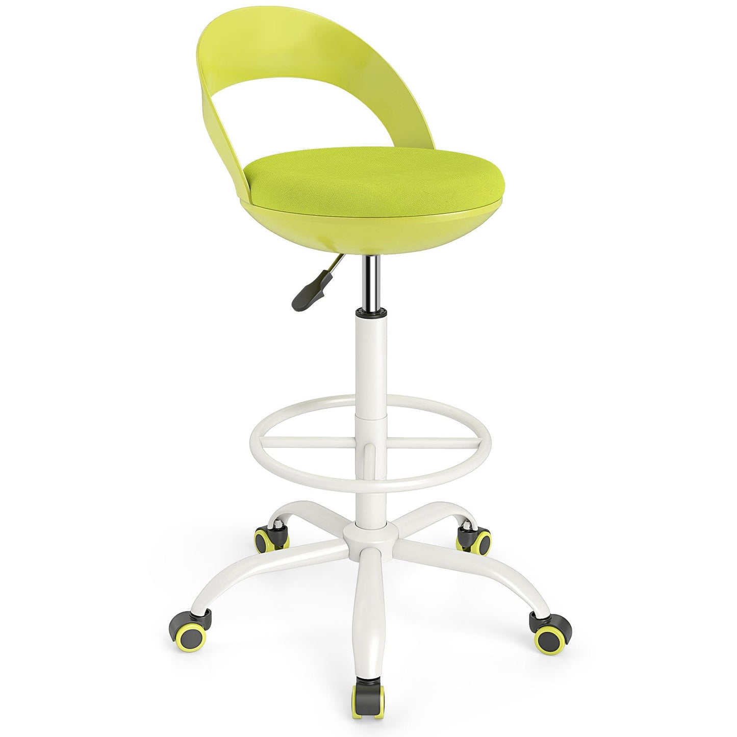 Drafting Stool Rolling Tall Desk Chair with Wheels-Green
