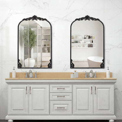 Dramatic Arched Wall Mirror with Baroque Ornate Frame-M