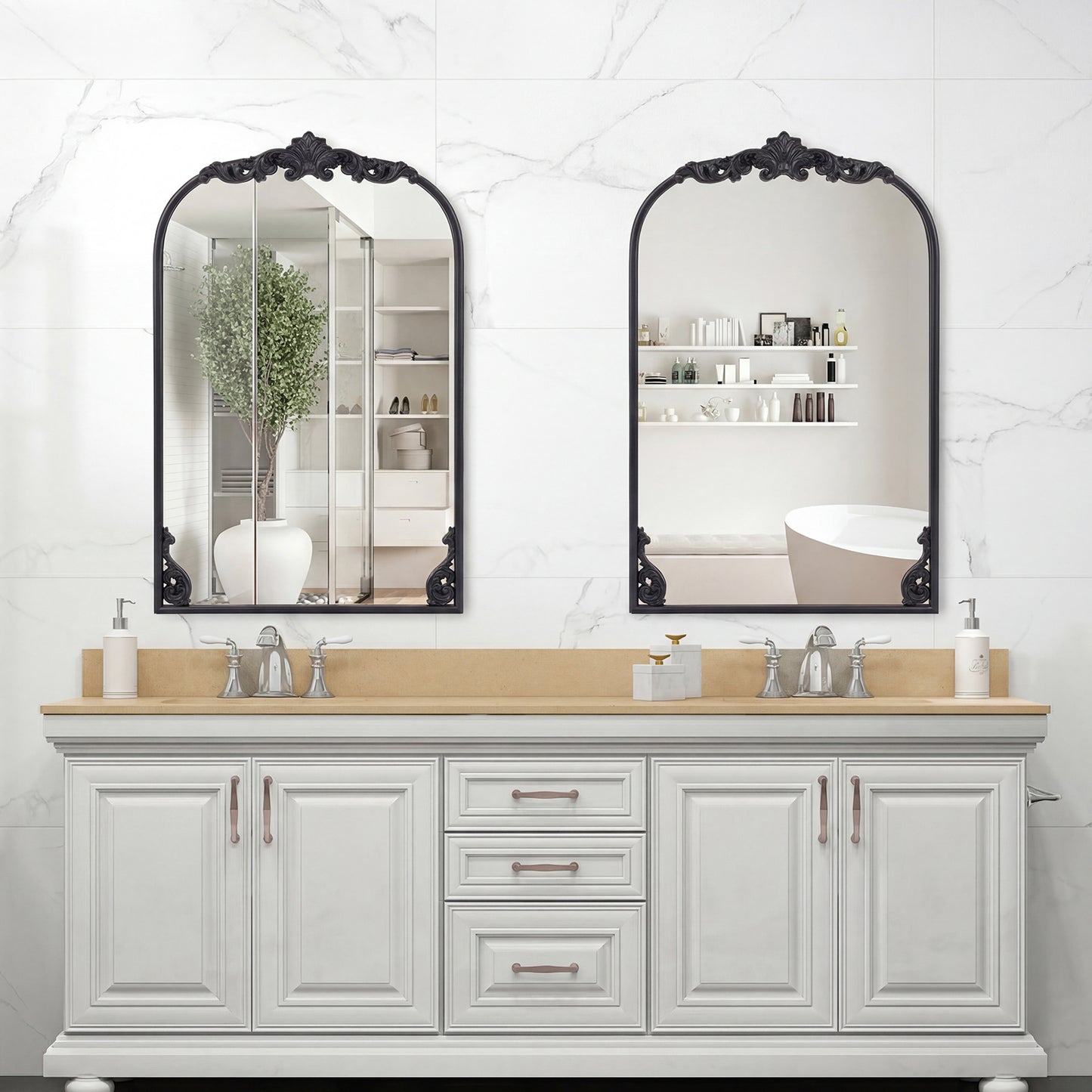 Dramatic Arched Wall Mirror with Baroque Ornate Frame-S