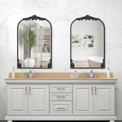 Dramatic Arched Wall Mirror with Baroque Ornate Frame-S