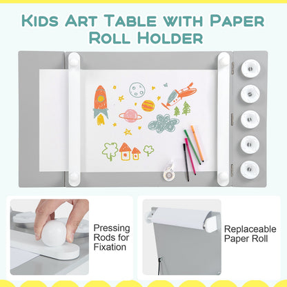 2-in-1 Kids Art Table and Art Easel Set with Chairs-Grey