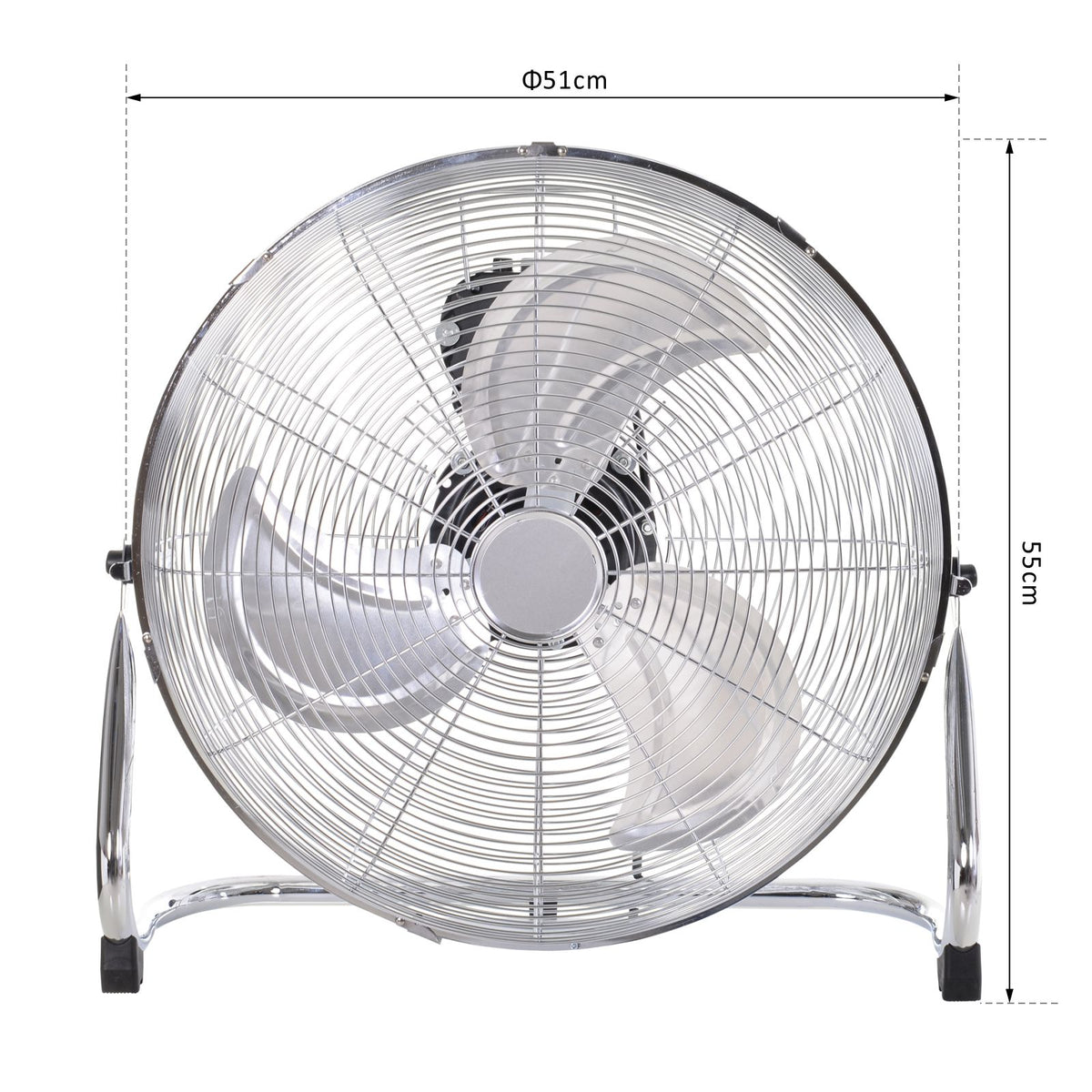 HOMCOM 18" Chrome Metal Floor Fan with Tilting, High Velocity, 3 Speed, Portable Gym Fan for Home Office, Silver
