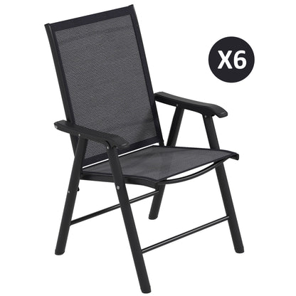 Outsunny Set of 6 Folding Garden Chairs, Metal Frame Garden Chairs Outdoor Patio Park Dining Seat with Breathable Mesh Seat, Dark Grey